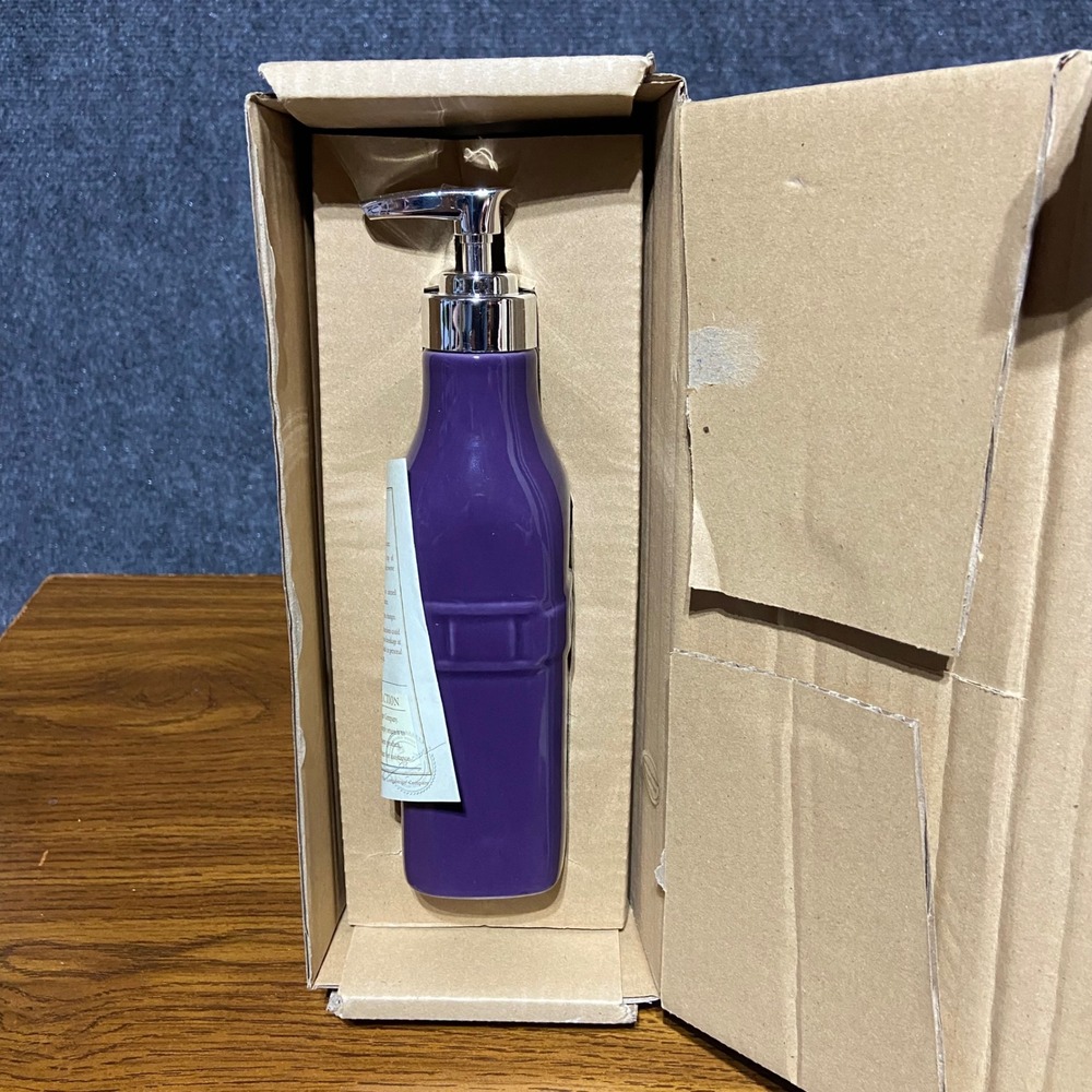 Longaberger Woven Traditions Pottery Pump Dispenser Eggplant Purple 3186270 Box